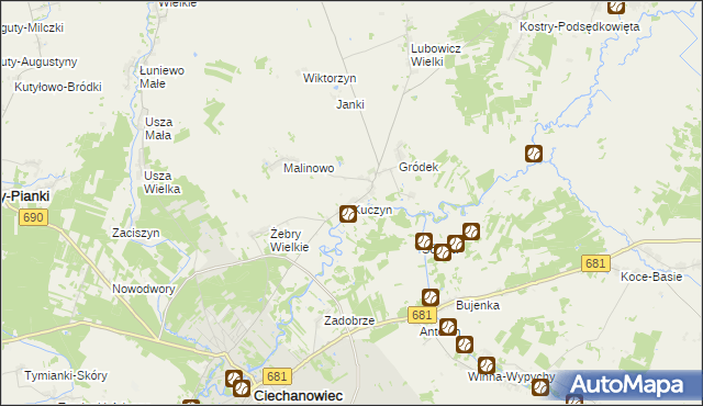 mapa Kuczyn gmina Klukowo, Kuczyn gmina Klukowo na mapie Targeo