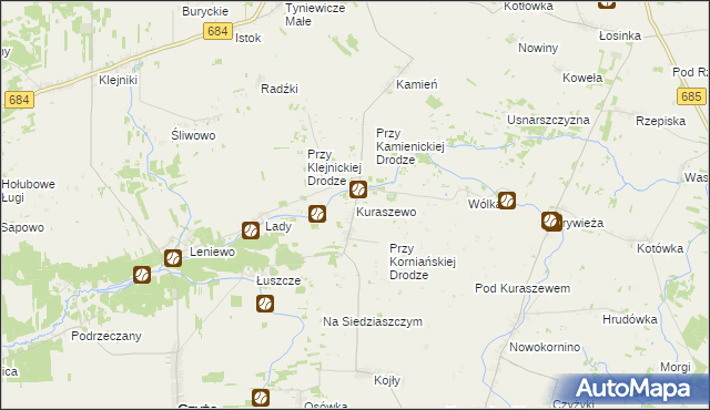 mapa Kuraszewo gmina Czyże, Kuraszewo gmina Czyże na mapie Targeo