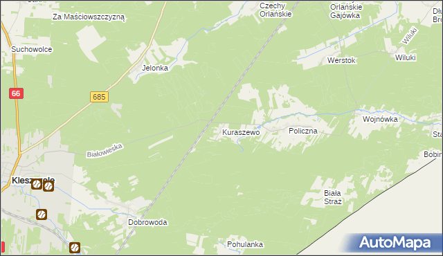 mapa Kuraszewo gmina Kleszczele, Kuraszewo gmina Kleszczele na mapie Targeo