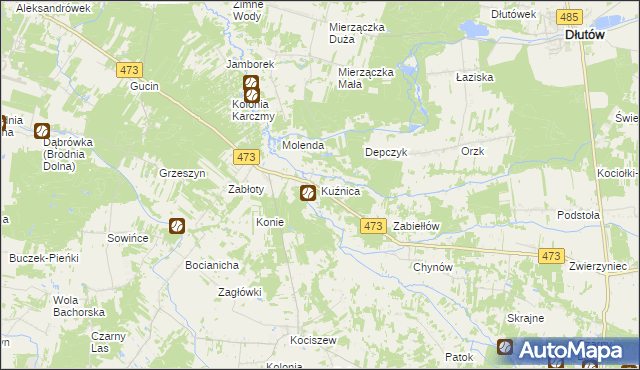 mapa Kuźnica gmina Zelów, Kuźnica gmina Zelów na mapie Targeo