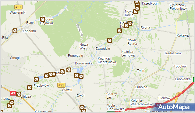 mapa Kuźnica Kiedrzyńska, Kuźnica Kiedrzyńska na mapie Targeo