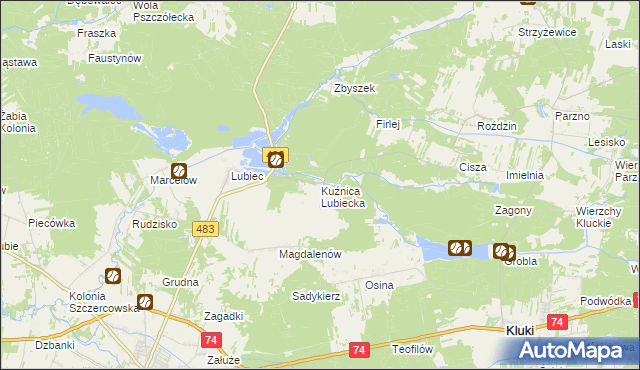 mapa Kuźnica Lubiecka, Kuźnica Lubiecka na mapie Targeo