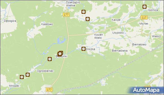 mapa Kuźniczka gmina Wieleń, Kuźniczka gmina Wieleń na mapie Targeo