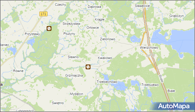 mapa Kwakowo gmina Szczecinek, Kwakowo gmina Szczecinek na mapie Targeo
