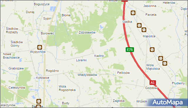 mapa Kwilno gmina Zgierz, Kwilno gmina Zgierz na mapie Targeo