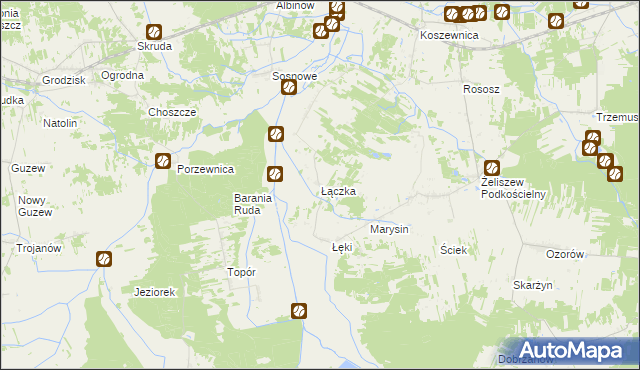 mapa Łączka gmina Kotuń, Łączka gmina Kotuń na mapie Targeo