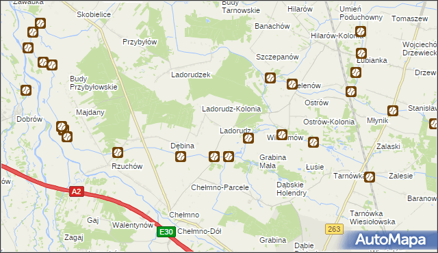 mapa Ladorudz gmina Dąbie, Ladorudz gmina Dąbie na mapie Targeo