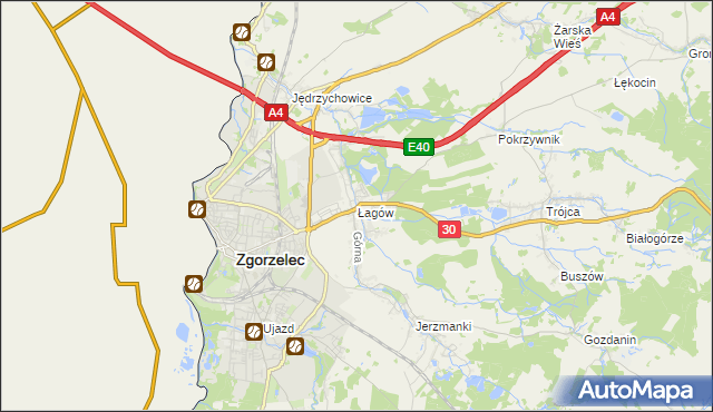 mapa Łagów gmina Zgorzelec, Łagów gmina Zgorzelec na mapie Targeo