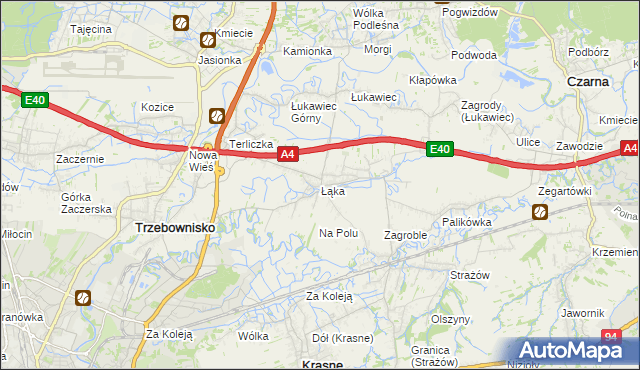 mapa Łąka gmina Trzebownisko, Łąka gmina Trzebownisko na mapie Targeo