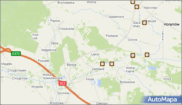 mapa Łąkoć gmina Kurów, Łąkoć gmina Kurów na mapie Targeo