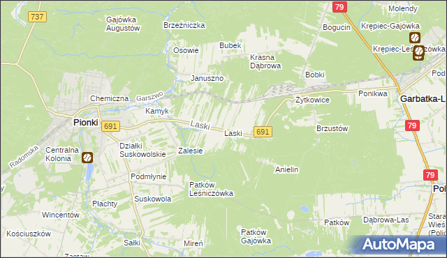 mapa Laski gmina Pionki, Laski gmina Pionki na mapie Targeo