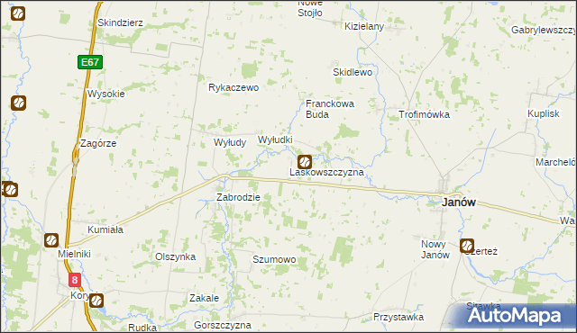 mapa Laskowszczyzna gmina Korycin, Laskowszczyzna gmina Korycin na mapie Targeo