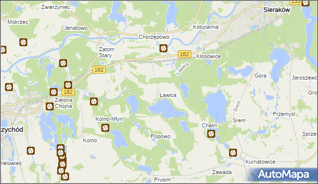 mapa Ławica gmina Sieraków, Ławica gmina Sieraków na mapie Targeo