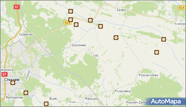 mapa Łaz gmina Chorzele, Łaz gmina Chorzele na mapie Targeo