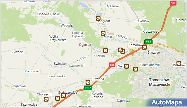 mapa Łazisko gmina Tomaszów Mazowiecki, Łazisko gmina Tomaszów Mazowiecki na mapie Targeo