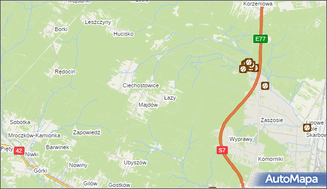 mapa Łazy gmina Szydłowiec, Łazy gmina Szydłowiec na mapie Targeo