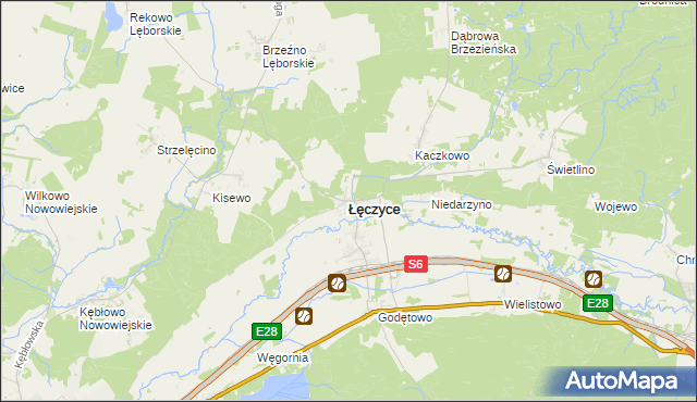 mapa Łęczyce powiat wejherowski, Łęczyce powiat wejherowski na mapie Targeo