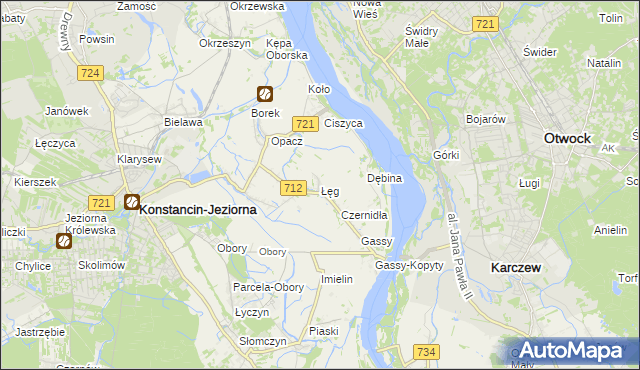 mapa Łęg gmina Konstancin-Jeziorna, Łęg gmina Konstancin-Jeziorna na mapie Targeo