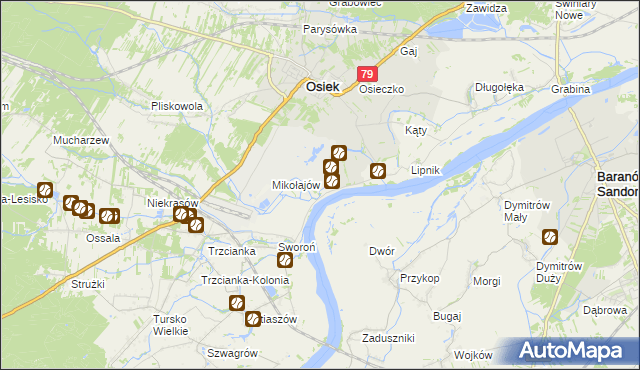 mapa Łęg gmina Osiek, Łęg gmina Osiek na mapie Targeo