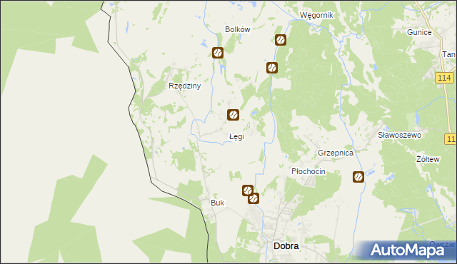 mapa Łęgi gmina Dobra (Szczecińska), Łęgi gmina Dobra (Szczecińska) na mapie Targeo