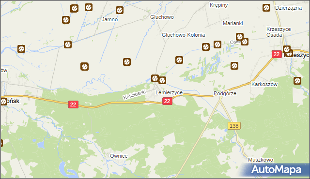 mapa Lemierzyce, Lemierzyce na mapie Targeo