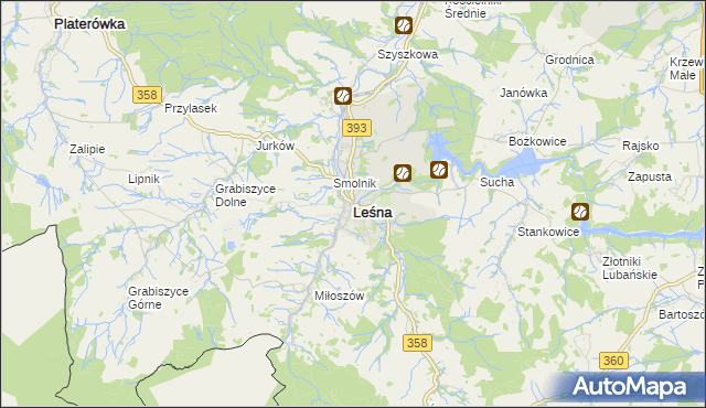 mapa Leśna powiat lubański, Leśna powiat lubański na mapie Targeo