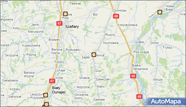 mapa Leśnica gmina Bukowina Tatrzańska, Leśnica gmina Bukowina Tatrzańska na mapie Targeo