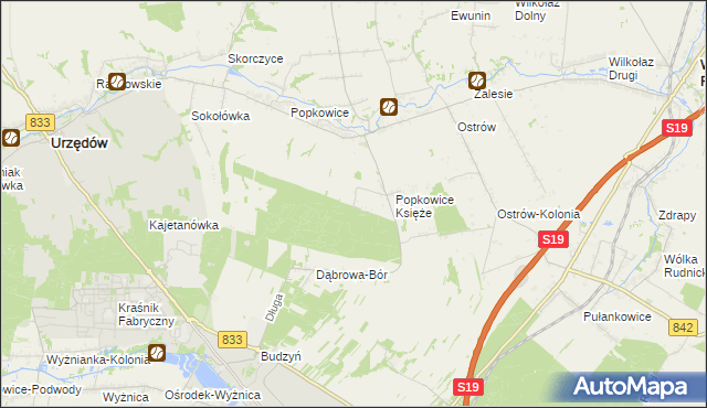 mapa Leśniczówka gmina Urzędów, Leśniczówka gmina Urzędów na mapie Targeo
