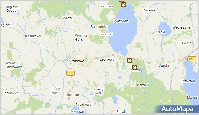 mapa Leśniewo gmina Srokowo, Leśniewo gmina Srokowo na mapie Targeo