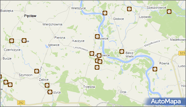 mapa Leszkowice gmina Pęcław, Leszkowice gmina Pęcław na mapie Targeo