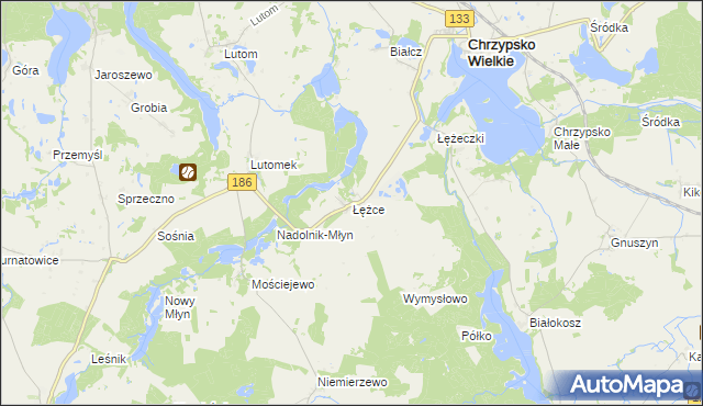 mapa Łężce gmina Chrzypsko Wielkie, Łężce gmina Chrzypsko Wielkie na mapie Targeo