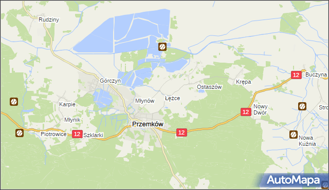 mapa Łężce gmina Przemków, Łężce gmina Przemków na mapie Targeo