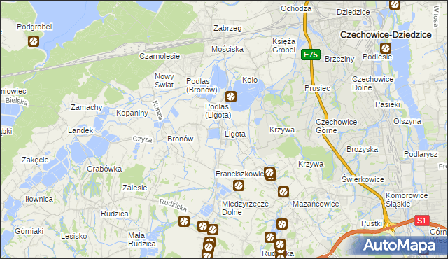 mapa Ligota gmina Czechowice-Dziedzice, Ligota gmina Czechowice-Dziedzice na mapie Targeo