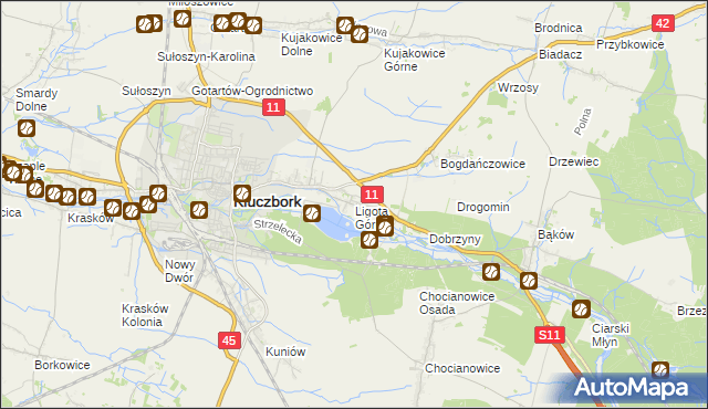 mapa Ligota Górna gmina Kluczbork, Ligota Górna gmina Kluczbork na mapie Targeo