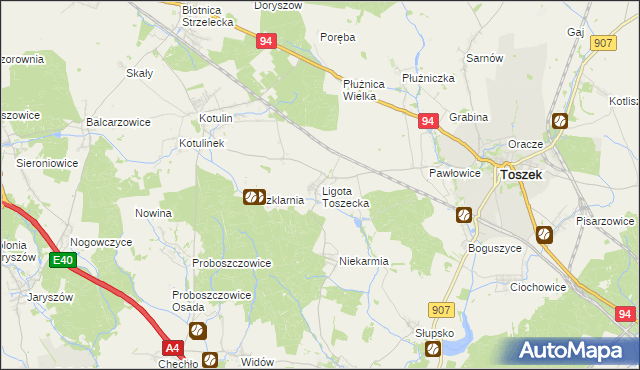 mapa Ligota Toszecka, Ligota Toszecka na mapie Targeo