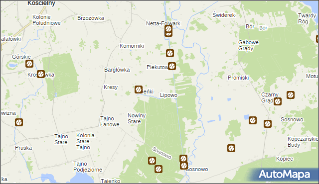 mapa Lipowo gmina Bargłów Kościelny, Lipowo gmina Bargłów Kościelny na mapie Targeo