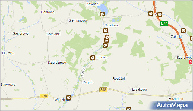 mapa Lipowo gmina Kozłowo, Lipowo gmina Kozłowo na mapie Targeo