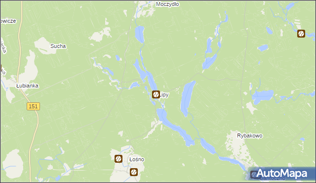 mapa Lipy gmina Kłodawa, Lipy gmina Kłodawa na mapie Targeo