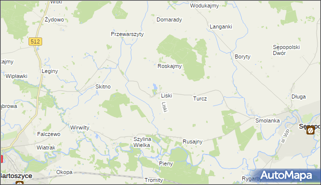 mapa Liski gmina Sępopol, Liski gmina Sępopol na mapie Targeo