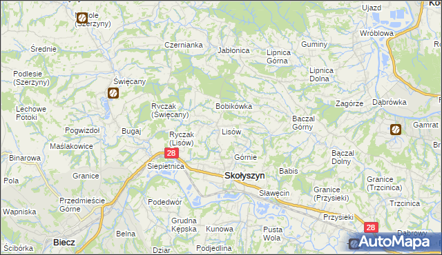 mapa Lisów gmina Skołyszyn, Lisów gmina Skołyszyn na mapie Targeo