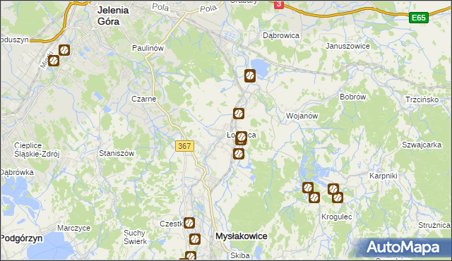 mapa Łomnica gmina Mysłakowice, Łomnica gmina Mysłakowice na mapie Targeo