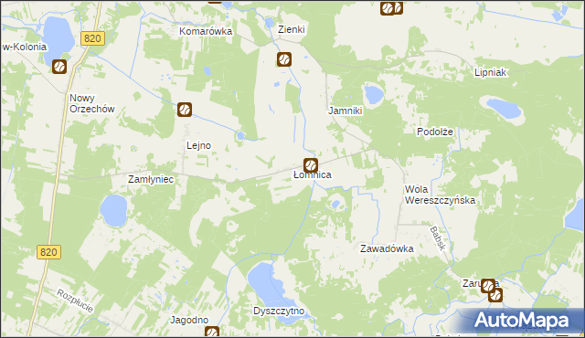 mapa Łomnica gmina Urszulin, Łomnica gmina Urszulin na mapie Targeo