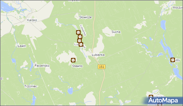 mapa Łubianka gmina Barlinek, Łubianka gmina Barlinek na mapie Targeo