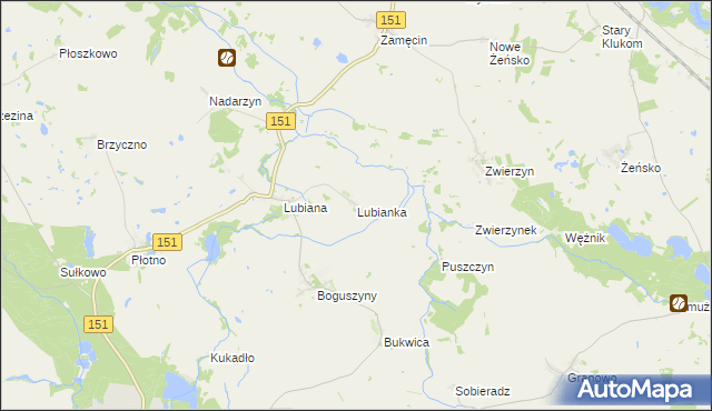 mapa Lubianka gmina Pełczyce, Lubianka gmina Pełczyce na mapie Targeo