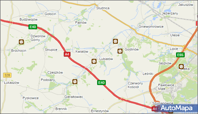 mapa Lubiatów gmina Złotoryja, Lubiatów gmina Złotoryja na mapie Targeo