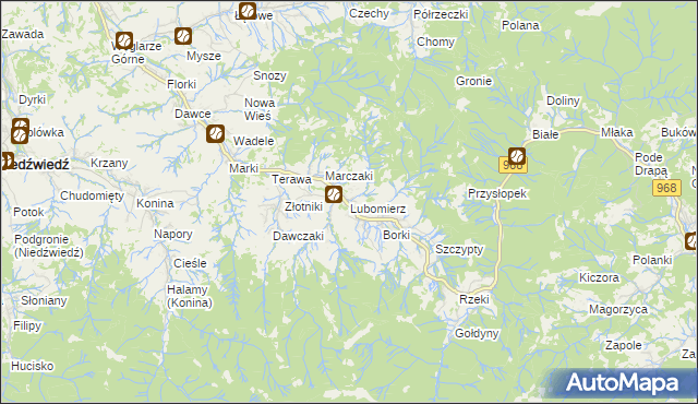 mapa Lubomierz gmina Mszana Dolna, Lubomierz gmina Mszana Dolna na mapie Targeo