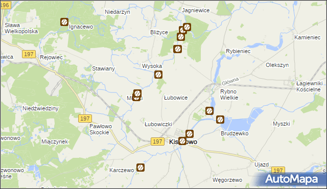mapa Łubowice gmina Kiszkowo, Łubowice gmina Kiszkowo na mapie Targeo