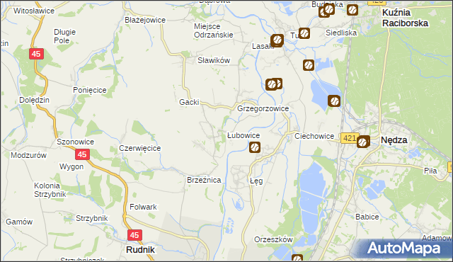 mapa Łubowice gmina Rudnik, Łubowice gmina Rudnik na mapie Targeo