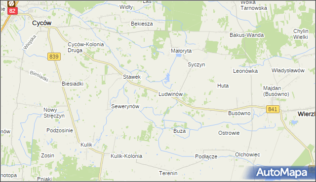 mapa Ludwinów gmina Cyców, Ludwinów gmina Cyców na mapie Targeo