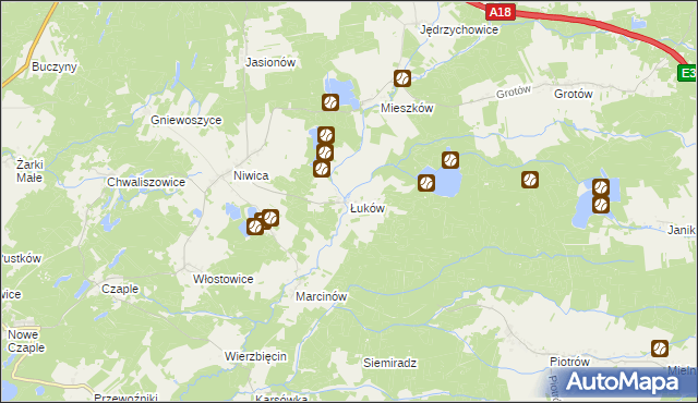 mapa Łuków gmina Trzebiel, Łuków gmina Trzebiel na mapie Targeo